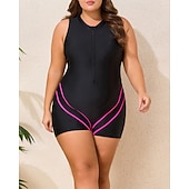 tanie Rash guardy One Piece-Damskie Standard Kostiumy kąpielowe Plus Size Jednoczęściowe rashguardy Strój kąpielowy Blokowanie kolorów Zapiąć na zamek błyskawiczny Ochrona UV Elastyczny Bez rękawów Kąpielówki Body Surfing