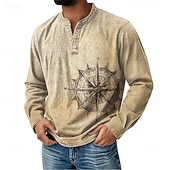 preiswerte Vintage&amp;amp;Retro-Herren Grafik Vintage Henley Hemd Langarm Mode Niedlich Täglich Lässig Ferien Ausgehen Frühling Frühling &amp; Herbst Rosa Dunkel Blau Grün Khaki Henley Henley T-Shirt