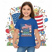  Mädchen 3D Grafik Flagge 250-jähriges Jubiläum T-Shirt Kurzarm 3D-Druck Sommer Frühling Sport Mode Streetwear Kinder 4-12 Jahre Rundhalsausschnitt Lässig Täglich Outdoor Normale Passform