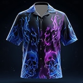 abordables Patrón 3D-Hombre Relámpago Fuego Resplandor de neón Camisa Abotonar la camisa Manga Corta Moda informal Ropa de calle Vacaciones Verano Primavera Cuello Vuelto Impresión 3D camisas con cuello Negro 1 Negro