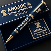 お買い得  アメリカ合衆国250周年-アメリカ建国250周年記念ペン、愛国心あふれる贈り物、セミクインセンテニアル限定版（1776-2026年）、アメリカ国旗デザインの金縁、高級コレクターズギフトボックス入り