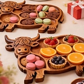 Недорогие Хранение на кухне-Деревянная доска для закусок в виде шотландской коровы, деревянное блюдо для еды в виде коровы, деревенская сервировочная доска в стиле фермерского дома, поднос для закусок, фруктов, мяса и сыра для