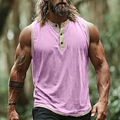 abordables Camisetas sin mangas de gimnasio-Hombre Camiseta sin mangas Top Camisetas Interiores Camisa sin mangas Sin Mangas cuello henley Henley Verano Primavera Plano Moda Design Básico Botones Casual Vacaciones Calle Negro Rosa Azul Marino