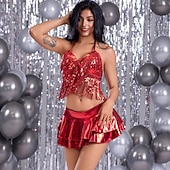 Недорогие Карнавальные танцевальные костюмы-карнавал 2026 Рио карнавал самба танцевальная одежда блестящая розовая мини-юбка с оборками бразильский фестивальный костюм для выступления