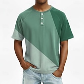 abordables Geométrico-Hombre Geométrico Henley Shirt camiseta Manga Corta Moda Design Casual Diario Exterior Primavera verano Verano Todas las Temporadas Marrón Azul Oscuro Púrpura Verde Oscuro Henley Camiseta Henley