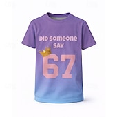 cheap Boy's 3D Funny Humor-Unisex Boys' 3D Graphic Color Gradient Funny Slang 67 T shirt Tee Short Sleeve 3D Print Summer Spring Sports Fashion Streetwear Kids 4-12 Years Crew Neck Casual Daily Outdoor Regular Fit