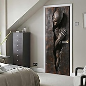 billige Garasje- og dørbanner-3D-dørmaleri menneskefigur skulptur kunst dørklistremerke optisk illusjon veggklistremerke avtakbar vinylfolie for hjemmekontordekor