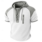  Men's Waffle Henley Shirt Tee Top Short Sleeve Hooded Lace Up Neck Summer Spring All Seasons Solid Color Fashion Designer Casual Color Block Casual Daily Outdoor Light Blue Black Wine Top Tee for Men