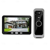 baratos Sistemas de Câmaras para Portas-Campainha com câmera e monitor portátil, alertas de reconhecimento humano ativo, alimentada por bateria.