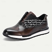 abordables Zapatos de Vestir Elementales-Zapatillas de cuero sin cordones para hombre: diseño elegante con letras, cómodas y modernas, ideales para ocasiones informales y semiformales.