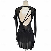 お買い得  フィギュアスケートドレス-フィギュアスケート ドレス 女性用 アイススケート ドレス ブラック パッチワーク 指穴付き 伸縮性あり 訓練 競技大会 スケートウェア クラシック クリスタル・ラインストーン 長袖 アイススケート フィギュアスケート