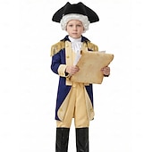  Sada 250. výročí USA Retro Středověké Úbory Dlouhé rukávy George Washington Maškarní kostým Chlapecké Karneval Den nezávislosti Plesová maškaráda 4. července Dětské Kabát Kalhoty Klobouk Celý rok