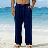 abordables Vacances-Homme Pantalons en Lin Pantalons Pantalon d'été Pantalons Amples Cordon de serrage Taille Élastique Jambe Droite Uni Confort Respirant Longueur complète Quotidien Plage Fête Vacances Mode Bleu Blanche