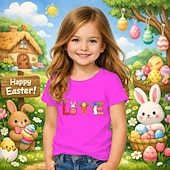 cheap Easter Outfits for Girls-Easter Girls' 3D Graphic Rabbit T shirt Tee Short Sleeve 3D Print Summer Spring Sports Fashion Streetwear Kids 4-12 Years Crew Neck Casual Daily Outdoor Regular Fit
