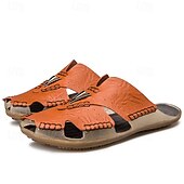 economico Sandali casual-sandali da uomo in similpelle marrone, tomaia cucita a mano, plantare comodo, stile casual rilassato, adatti per il tempo libero estivo e per l'uso interno