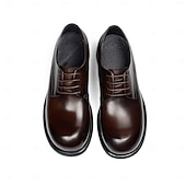 cheap Classic Dress Shoes-Men's Dark Brown Leather Lace-Up Shoes – Elegant Faux Leather Wedding Footwear for Formal Ceremonies