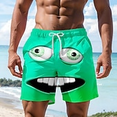 preiswerte Retro Vintage &amp; Ethik-Herren Optische Täuschung 3D Zeichentrick Lächelndes Gesicht Badehosen Badeshorts Boardshorts Mittlere Taille Hawaiianisch Lustig Strandurlaub Seitentaschen Netzfutter Elastischer Kordelzug in der