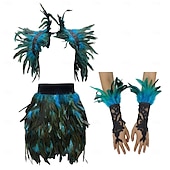 economico Accessori-Accessori Samba Carnevale 2026 Rio Carnevale 3 pezzi Set Costume Donna Piume Rosse Mantello Gothic Gonna Mini  Guanti di Pizzo Costume per Festival in Brasile
