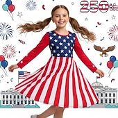  Girls ' 3D Graphic Bandera Vestido Manga Larga Impresión 3D Primavera Otoño Diario Vacaciones Fiesta Casual Princesa Hermosa Niños 4-12 años Vestido informal Vestido de una línea Hasta la Rodilla