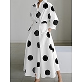 economico Abito a Strisce e Geometrico-Per donna Mini abito Abito Camicia Vestito Casual Abito a trapezio Moda Moderno Quotidiano Vacanza Uscire Vestibilità regolare A Pois Lettera Manica Lunga Colletto a Camicia Bianco e nero Nero Bianco