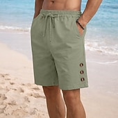 ieftine Vacanţă-Bărbați Pantaloni Scurți Pantaloni scurți din in Pantaloni scurți de vară Pantaloni scurți de plajă Cordon Talie elastică Simplu Confort Respirabil Lungimea genunchiului Zilnic În aer liber Concediu