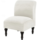 cheap Futon Sofa Cover-Velvet Armless Accent Chair Cover, Soft Stretch Accent Chair Slipcovers Without Arms Removable Armless Chair Furniture Protector Covers for Living Room/Dining Room/Hotel