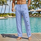 economico Vacanza-Per uomo Pantaloni di Lino Pantaloni Pantaloni Estivi Pantaloni Larghi Pantaloni da Spiaggia Coulisse Bottone laterale Gamba Dritta Semplice Comodità Traspirante Lunghezza intera Casuale Quotidiano