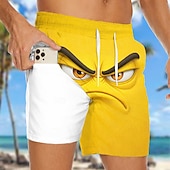 economico Retro Vintage &amp; Etica-Per uomo Illusione ottica Fantasia "Cartone 3D" Faccia arrabbiata Pantaloncini foderati Pantaloncini da bagno 2 in 1 Pantaloncini da mare Misura del girovita medio Hawaiano Divertente Vacanza al Mare