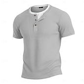 cheap Waffle Knit Tee-Men's Waffle Henley Shirt Tee Cotton Blend T-Shirt Short Sleeve Crew Neck Henley Summer Spring All Seasons Color Block Plain Textured Fashion Designer Casual Color Block Buttons Fake two piece Casual