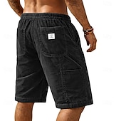 cheap Casual Shorts-Men's Shorts Summer Shorts Casual Shorts Corduroy Shorts Pocket Elastic Waist Plain Comfort Breathable Knee Length Daily Outdoor Streetwear Vacation Fashion Blue Black Micro-elastic