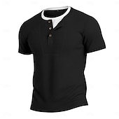 cheap Waffle Knit Tee-Men's Waffle Henley Shirt Tee Cotton Blend T-Shirt Short Sleeve Crew Neck Henley Summer Spring All Seasons Color Block Plain Textured Fashion Designer Casual Color Block Buttons Fake two piece Casual
