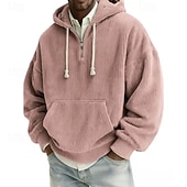 tanie podstawowe bluzy męskie-Męskie Bluza z Kapturem Sztruks Bluza z kapturem Bluza z kapturem na zamek błyskawiczny Morelowy Czarny Biały Jasnozielony Rumiany róż Kaptur Równina Kieszeń kangurka Teksturowany Codzienny Sport i
