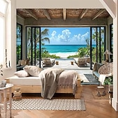 ieftine Tapiserie Pereți-Tapiserie de plajă tropicală, palmier, ocean, agățat de perete, peisaj natural de coastă, nisip alb, insulă, peisaj, artă pentru living, dormitor, decor de casă