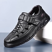 preiswerte Lässige Sandalen-Schwarze Herren-Komfortschuhe, verstellbarer Riemenverschluss, atmungsaktives Obermaterial mit Aussparungen, leichte, gepolsterte Sohle, lässiger Stil für Arbeit und Alltag