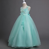 billige Blomsterjentes kjoler-Blomsterpikekjole Jente Formell kjole Bryllupsantrekk Fest Bryllup Formell Elegant Mote Søt Første nattverdskjole Blonde Netting Blomstret Ermeløs Crew-hals Grå Hvit 4 år +