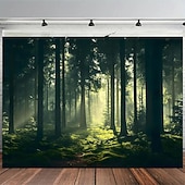 abordables Tapices de pared-Nature Forest Wall Tapestry Green Tree Avenue Path Sunlit Park Scenery Wall Hanging For Living Room Bedroom Office Home Decor
