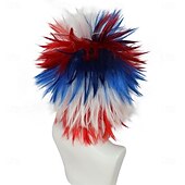  Peruca Louca Vermelha Branca Azul Única Espinhosa e Divertida Perucas Vermelha Cabelo Louco Peruca Patriótica Perucas Fuzzy Funky Azuis Pelucas Para Palhaços Fantasia Celebrações do Dia 4 de Julho
