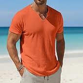 cheap Cotton Linen T-shirts-Men's Cotton Linen T Shirt Tee Top Short Sleeves V Neck Summer Plain Fashion Designer Basic Classic Vacation Casual Daily Yellow Top Tee for Men