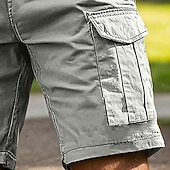 baratos Clássico-Homens Calças de carga Bermuda Cargo Calção Shorts casuais Bolsos Cintura elástica Vários bolsos Tecido Cor Única Comprimento do joelho Casual Ao ar livre Streetwear Moda Roupa de rua Azul Céu Preto
