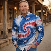  250th Anniversary USA Retro Vintage 1970s Shirt Aloha Shirt Long Sleeves Hippie Geometic Ethnic Fancy Dress Men's Masquerade 4th of July Party Independence Day Adults' Shirt