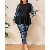 Недорогие Рашгард One Pieces-Жен. Стандартный Рашгард Купальные костюмы больших размеров Танкини и бикини для серфинга тропический Застегнуться УФ-защита Эластичный Длинный рукав Купальники Серфинг Дайвинг Плавание Лето