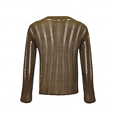cheap Basic T shirts-Men's Knit Tee Tee Top Long Sleeve Crew Neck Summer Solid Color Daily Casual Street Style Mesh Knitting Casual Outdoor Street Dark Brown Top Tee for Men