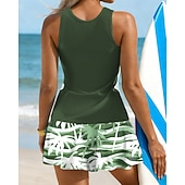 Недорогие Серфинг Танкини и Бикини-Жен. Купальник с цветочным принтом Танкини 2 предм. С принтом Эластичный Без рукавов Купальники Серфинг Для погружения с трубкой Плавание Лето