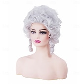 Недорогие Исторические парики-Винтажный короткий белый серебристый кудрявый парик-«улей» для женщин, подходящий для вечеринки на Хэллоуин или костюмированной вечеринки, косплея.
