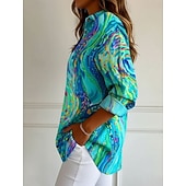 ieftine Bluze florale-Bluze hawaiene pentru femei topuri fluide bluze vintage grafice geometrice topuri lungi cu mânecă lungă cămașă cu guler nasturi imprimeu ajustat vacanță muncă zilnic albastru deschis îmbrăcăminte de