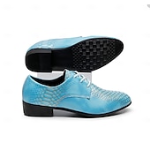 voordelige Derby Schoenen-Blauwe herenschoenen met krokodillenprint, vetersluiting, bovenkant van imitatieleer, modieuze luxe stijl, geschikt voor stijlvolle mannen bij feestjes en speciale gelegenheden.