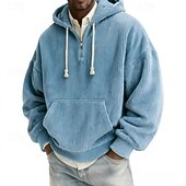 tanie podstawowe bluzy męskie-Męskie Bluza z Kapturem Sztruks Bluza z kapturem Bluza z kapturem na zamek błyskawiczny Morelowy Czarny Biały Jasnozielony Rumiany róż Kaptur Równina Kieszeń kangurka Teksturowany Codzienny Sport i