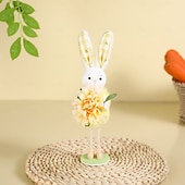 cheap Easter Basket Stuffers-Easter Basket Stuffers Easter Bunny Decorations for Home, Handmade Standing Rabbit Figurines with Flowers, Cute Spring Easter Decor for Tiered Tray, Table, Shelf, Mantle