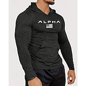 voordelige Hardloop T-shirts en Tanktops-Voor heren Brief Hardloopshirt Compressieshirt Lente Herfst Lange mouw Sneldrogend Compressie Vochtregelerend Sportschooltraining Actieve training Oefening Zwart Grijs Sportkleding Sportkleding