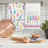 billige påske-2 stk. kjøkkenhåndklær med påskehare-trykk, vaskbare vårhåndklær med påskehare &amp;eggmønstre, moderne gårdshus rektangulære oppvaskkluter egnet for vårsesongdekorasjonsgave